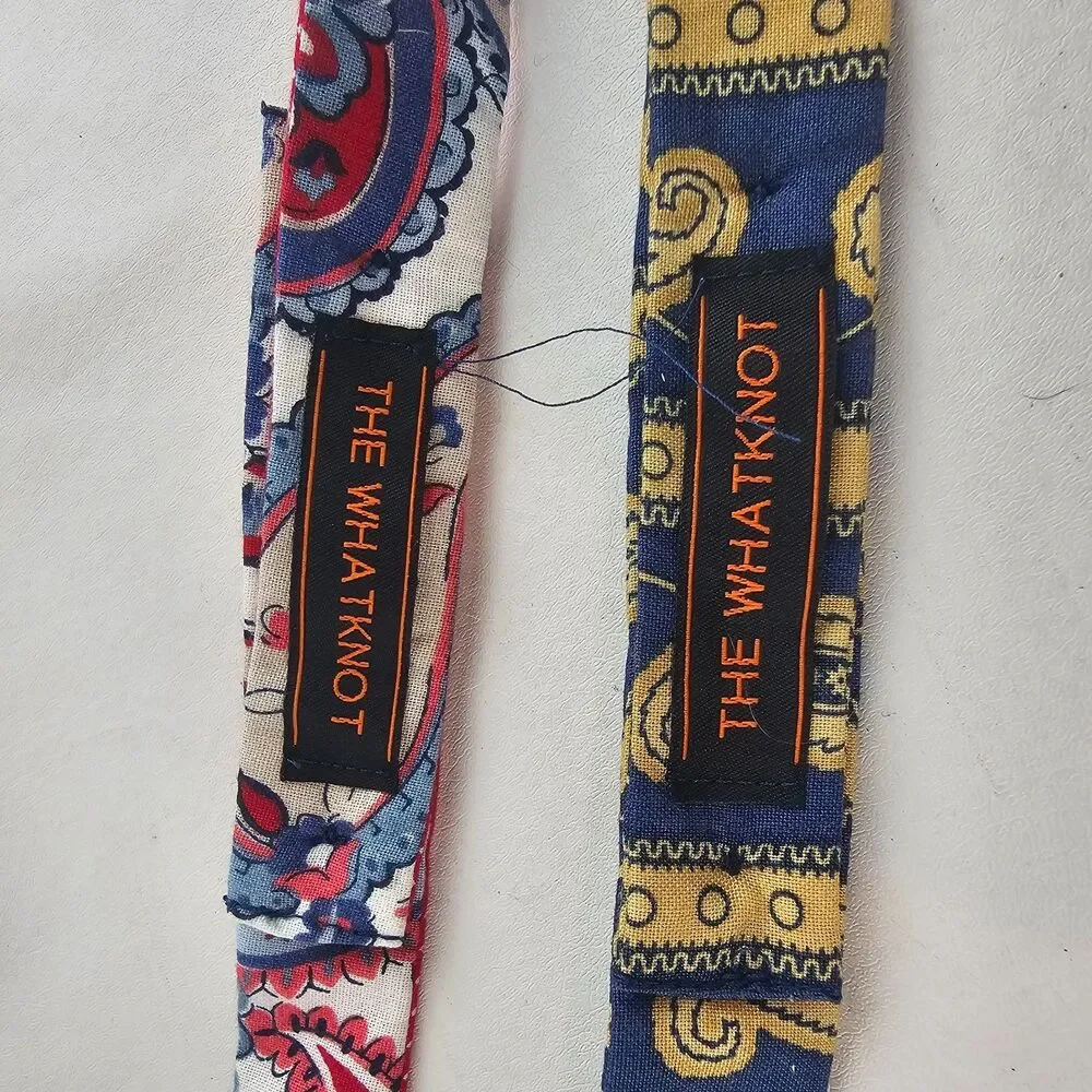 The Whatknot Vintage Adjustable Pre-Tied Bow Ties Lot of 2 Paisley Cotton USA
